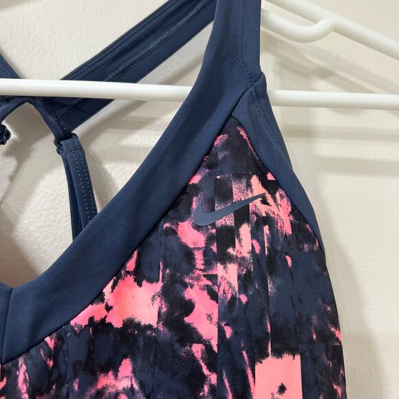 Nike Womens Sz Small Fire V Neck Tankini Swim Suit Top Pink Gaze Padded Modest - Picture 2 of 5